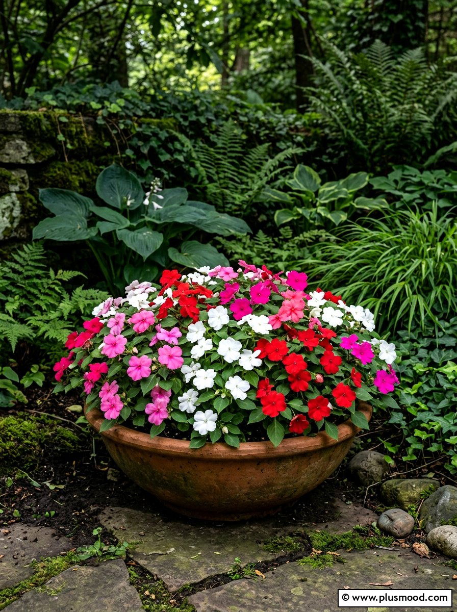 Mixed Impatiens Shade Container - 25 summer container garden ideas