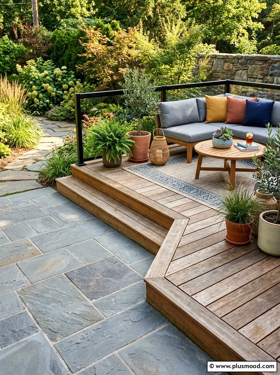 Mixed Material Wood And Paver Deck - 25 small backyard ideas with pavers
