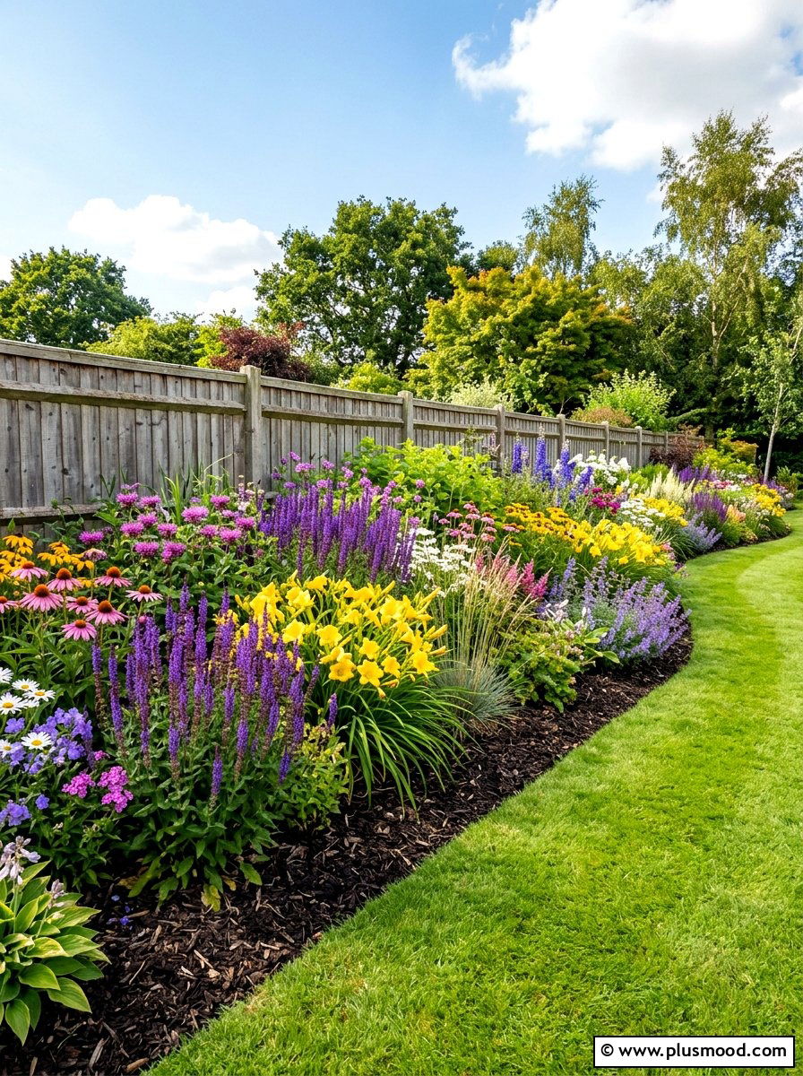 Mixed Perennial Border - 25 summer fence line landscaping ideas
