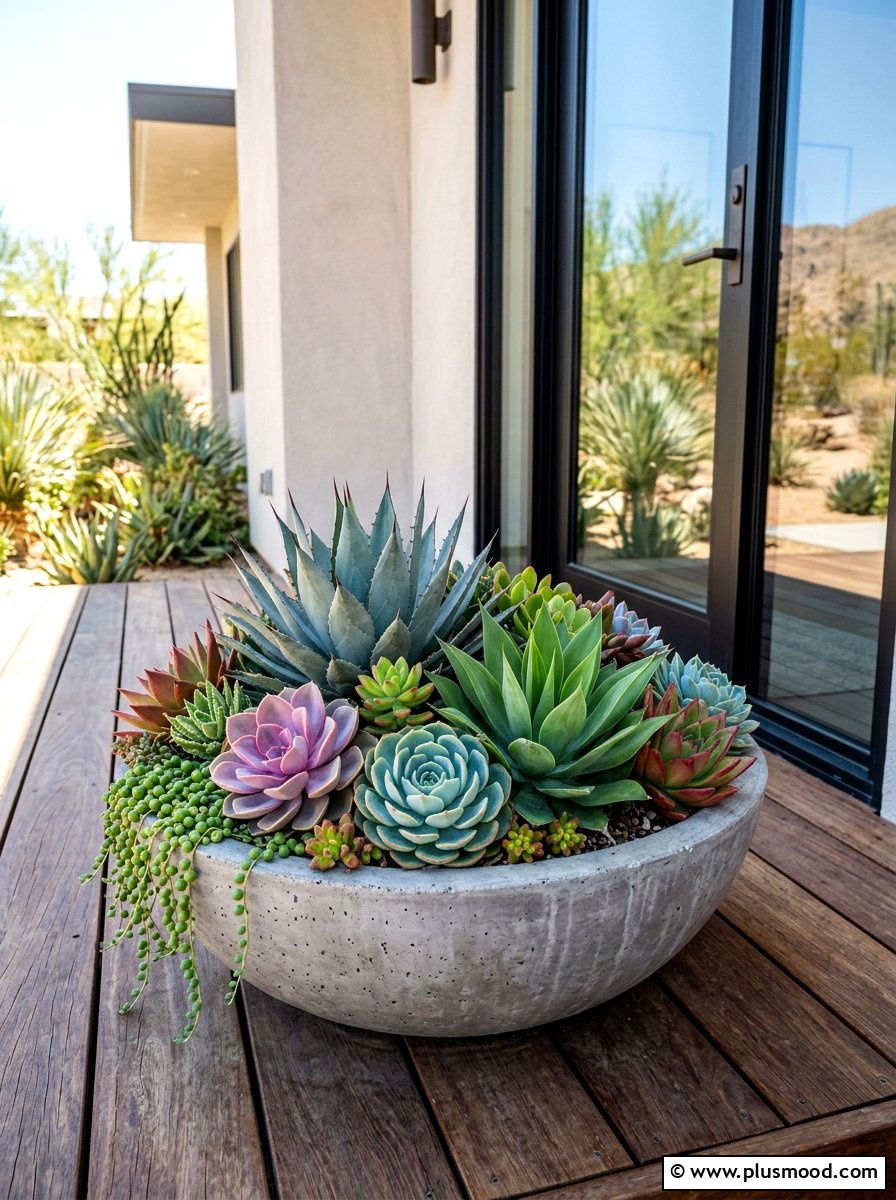 Mixed Succulent Porch Bowl - 25 summer container ideas for front door