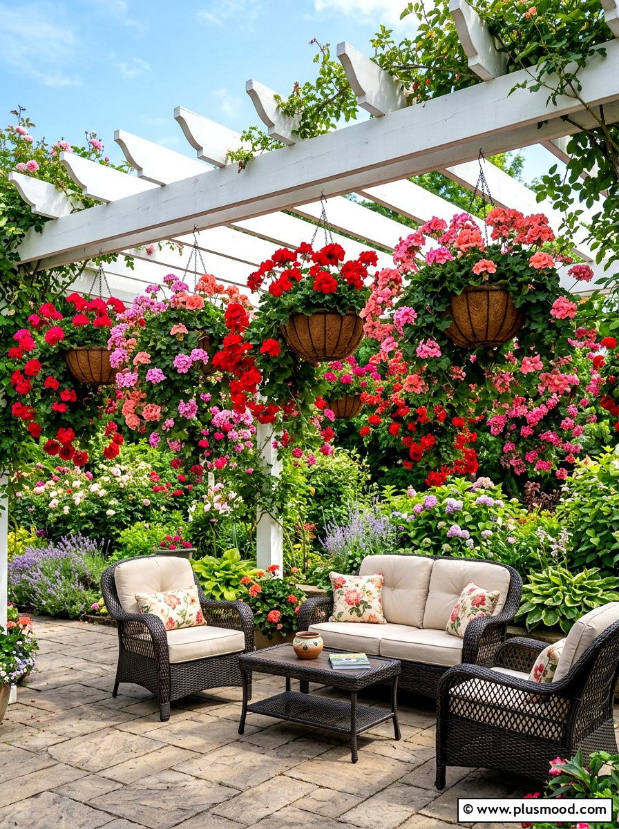Mixed geranium hanging baskets - 25 summer planters with geraniums ideas