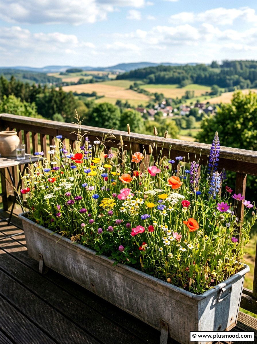 Mixed wildflower balcony meadow - 25 summer balcony flower ideas