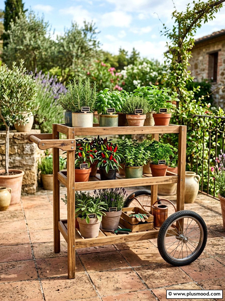 Mobile Garden Cart - 25 small backyard ideas with vegetable garden