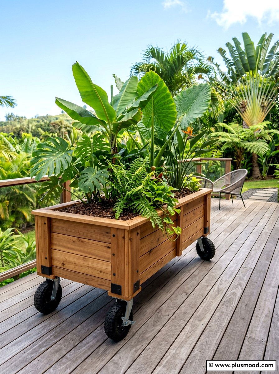 Mobile Planter Box - 25 small backyard ideas with wooden planter