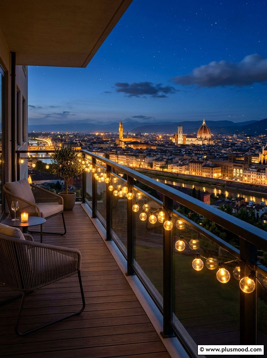 Modern Balcony String Lighting - 25 summer minimal balcony ideas