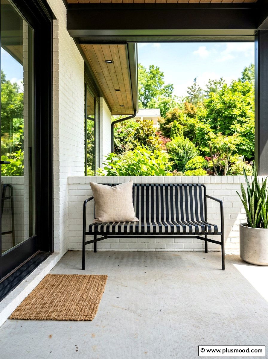 Modern Black Bench - 25 summer minimalist front porch ideas