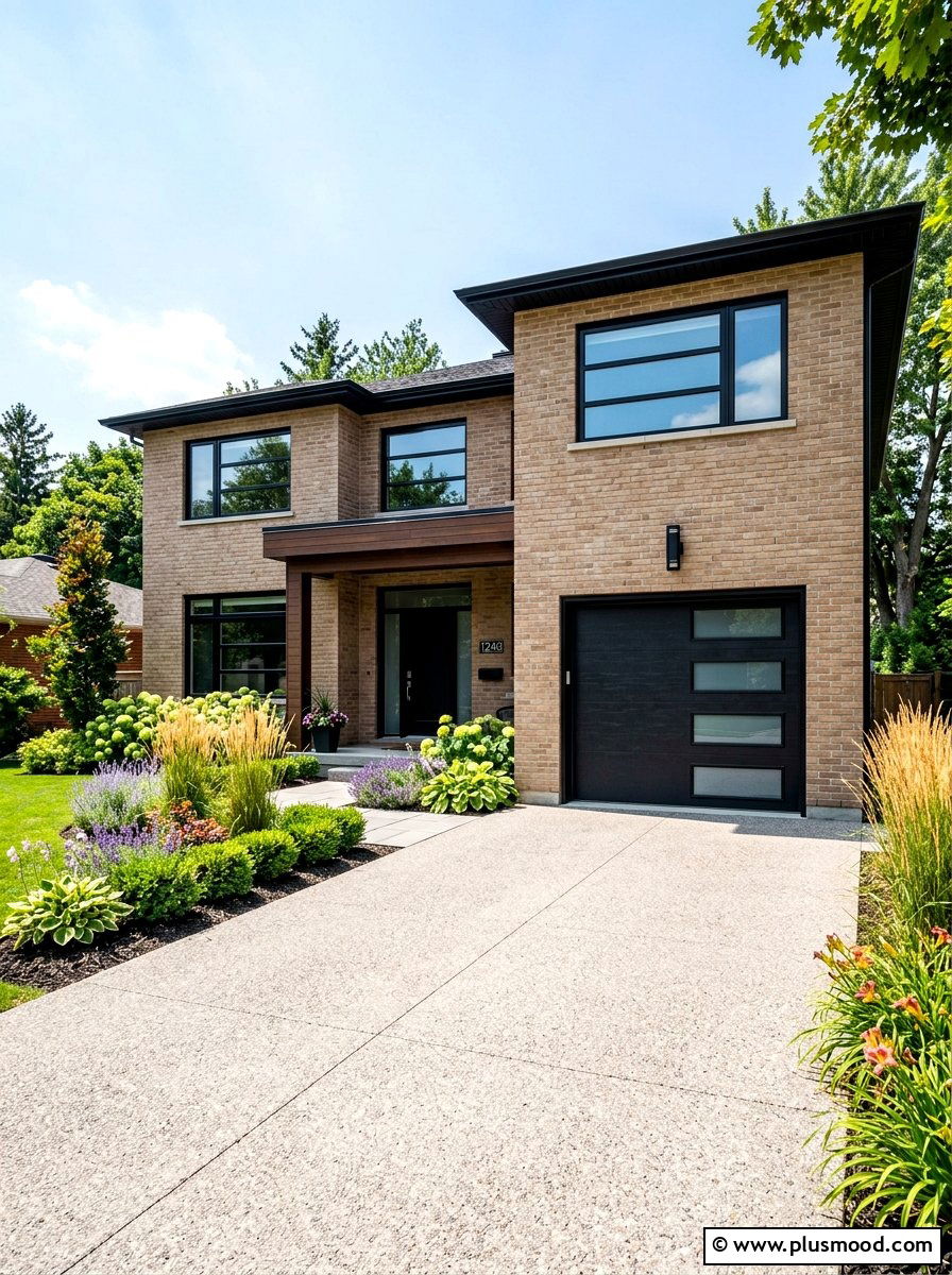 Modern Black Garage Door - 25 summer brick house curb appeal ideas