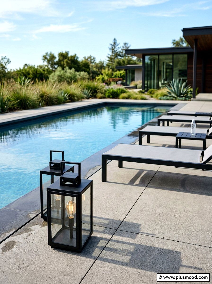 Modern Black Lanterns On Pool Deck - 25 pool landscaping ideas with lanterns