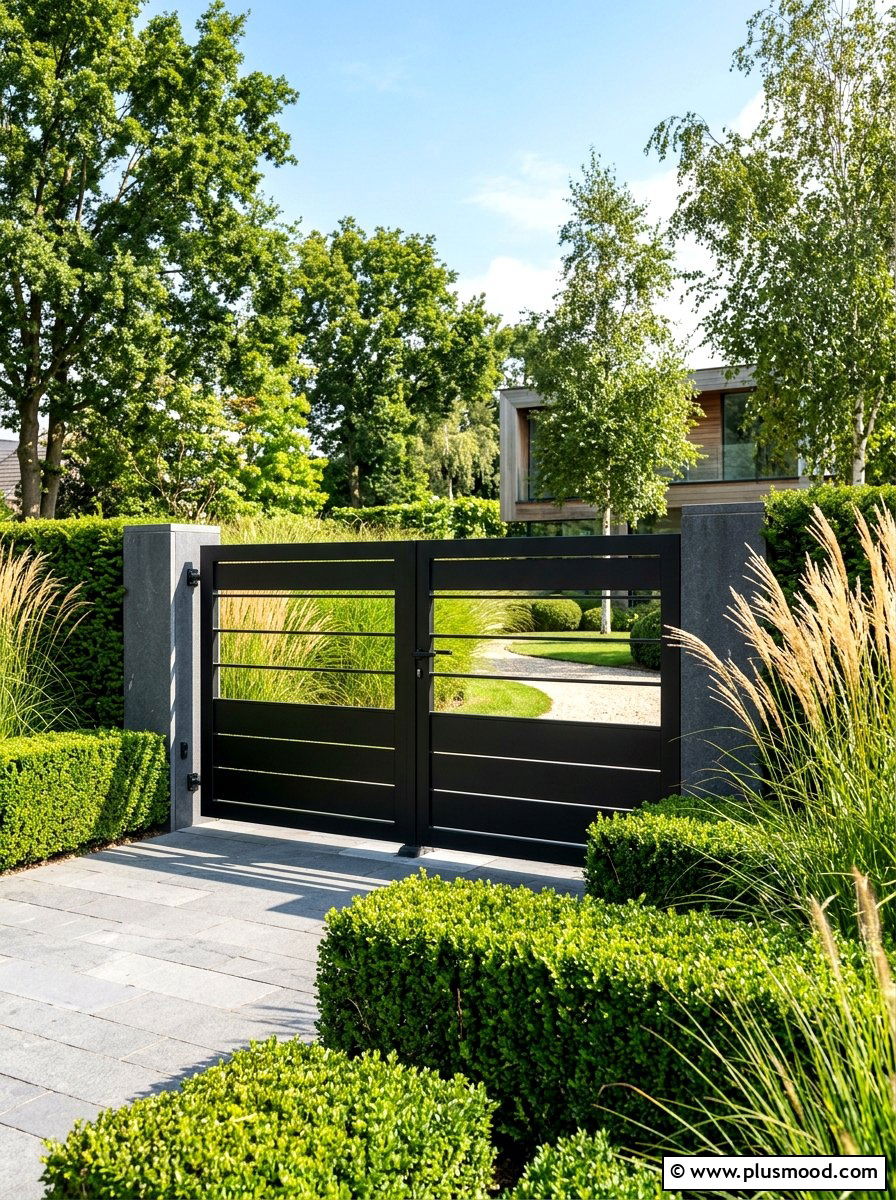 Modern Black Metal Gate - 25 summer garden gate front yard ideas