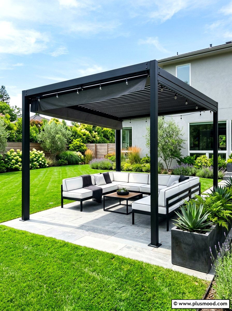 Modern Black Metal Pergola - 25 summer patio pergola ideas