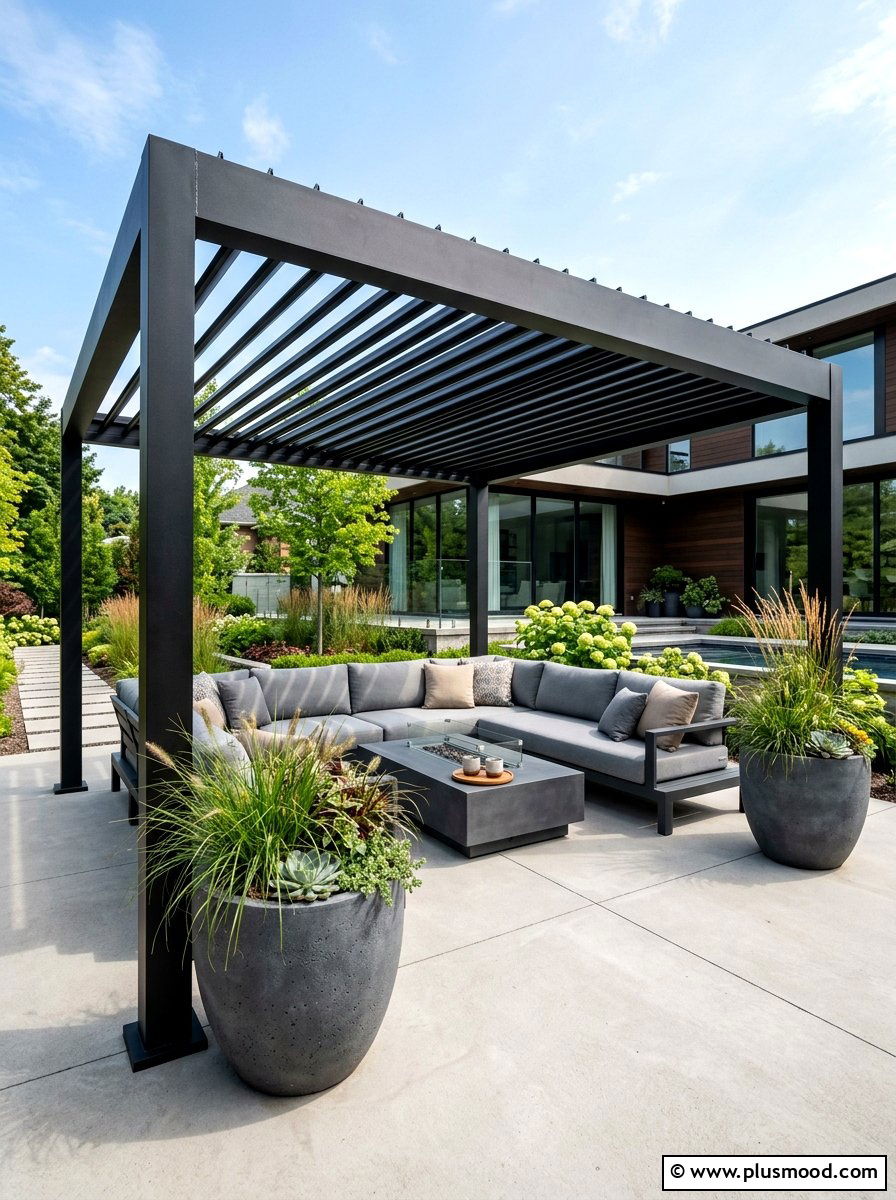 Modern Black Metal Pergola - 25 summer backyard pergola ideas