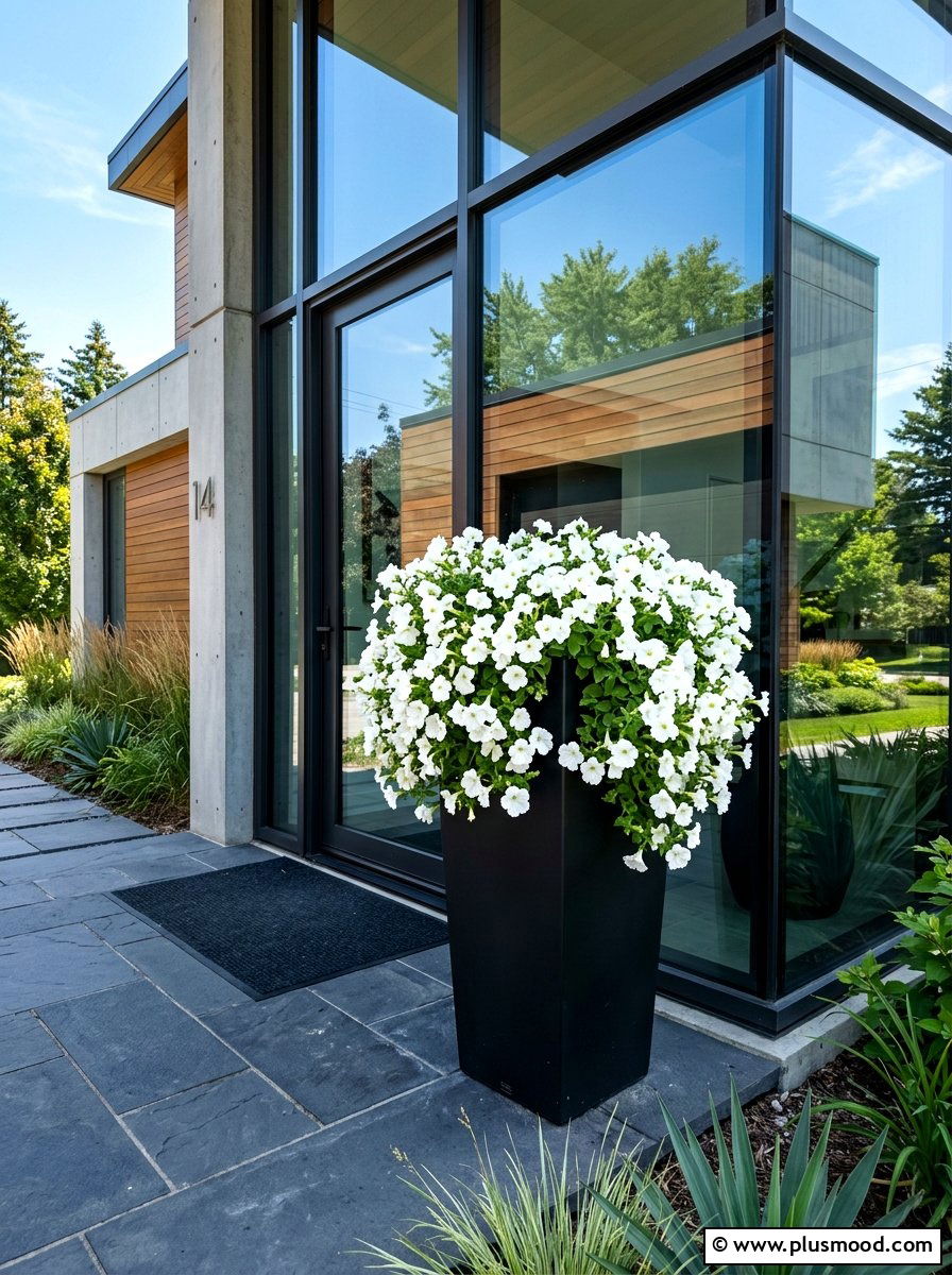 Modern Black Petunia Planter - 25 summer planters with petunias ideas