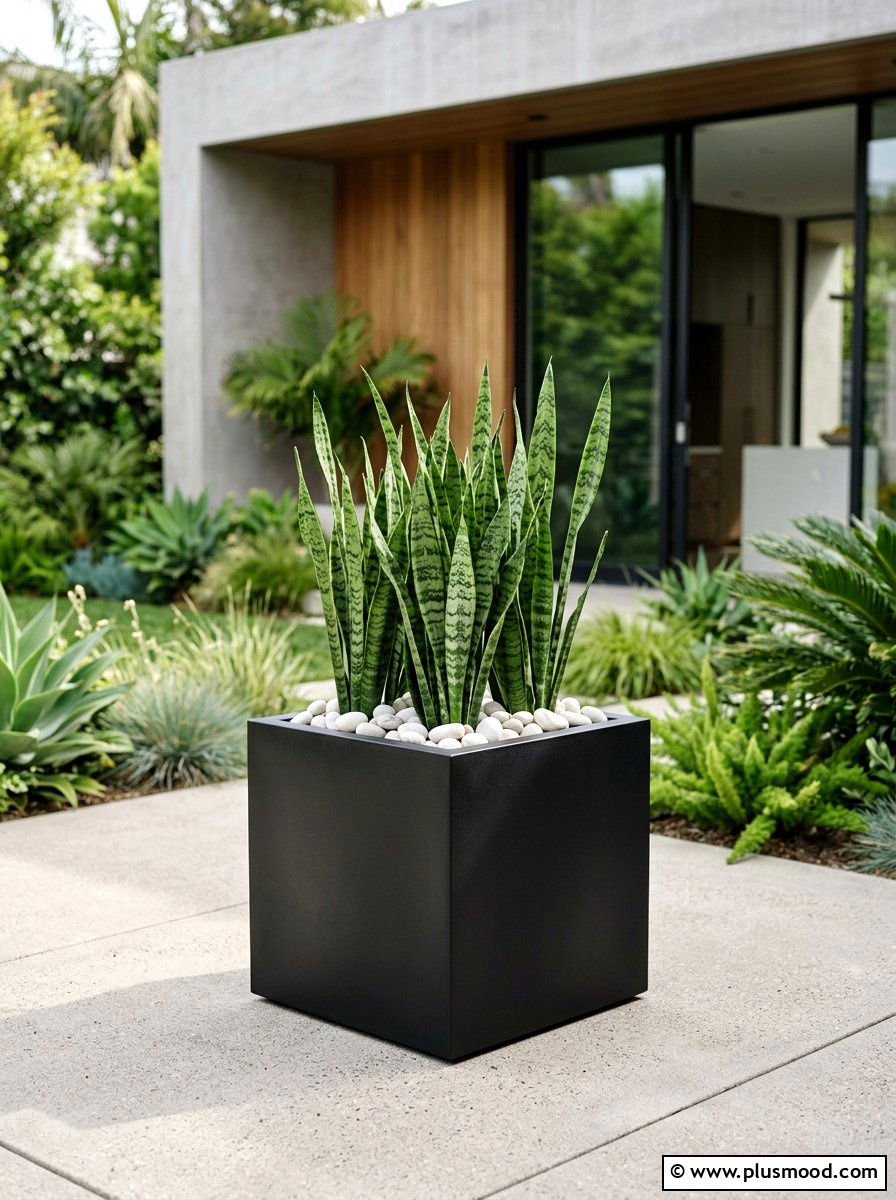 Modern Black Planter - 25 small backyard ideas with wooden planter
