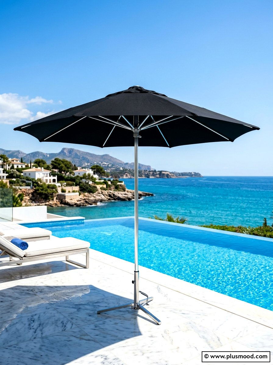 Modern Black Umbrella - 25 summer poolside umbrella ideas