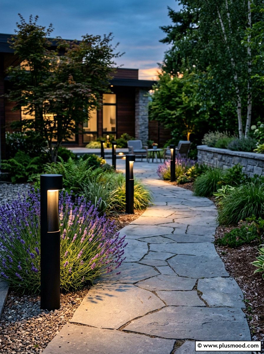 Modern Bollard Lights - 25 small backyard ideas with outdoor lighting