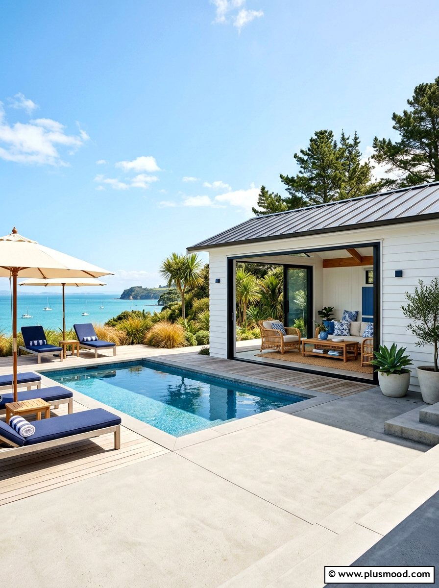 Modern Coastal Pool House - 25 summer coastal pool area ideas