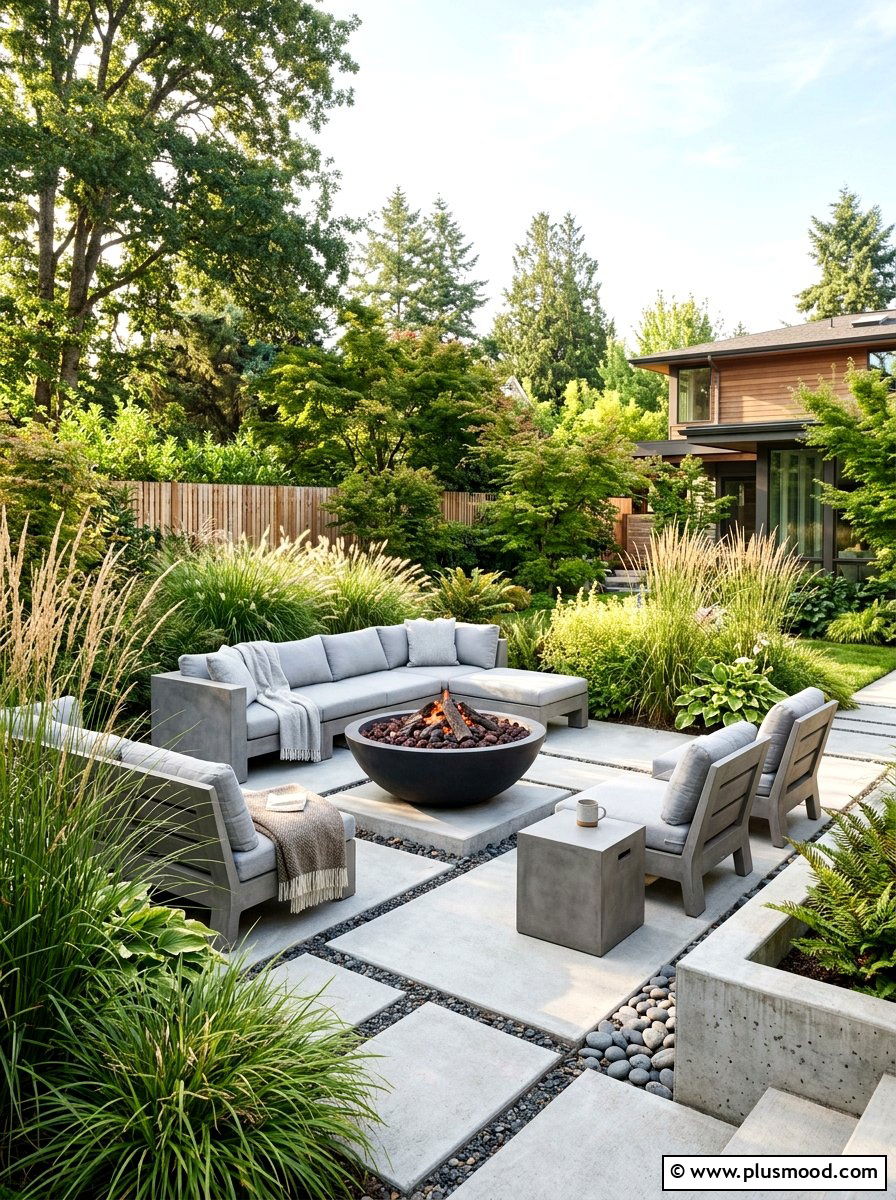 Modern Concrete Fire Bowl Patio - 25 small backyard ideas with fire bowl