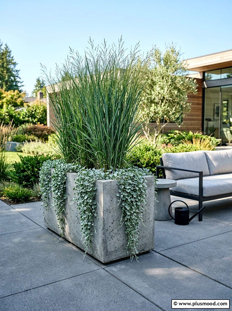 Modern Concrete Grass Planter - 25 summer mixed container ideas