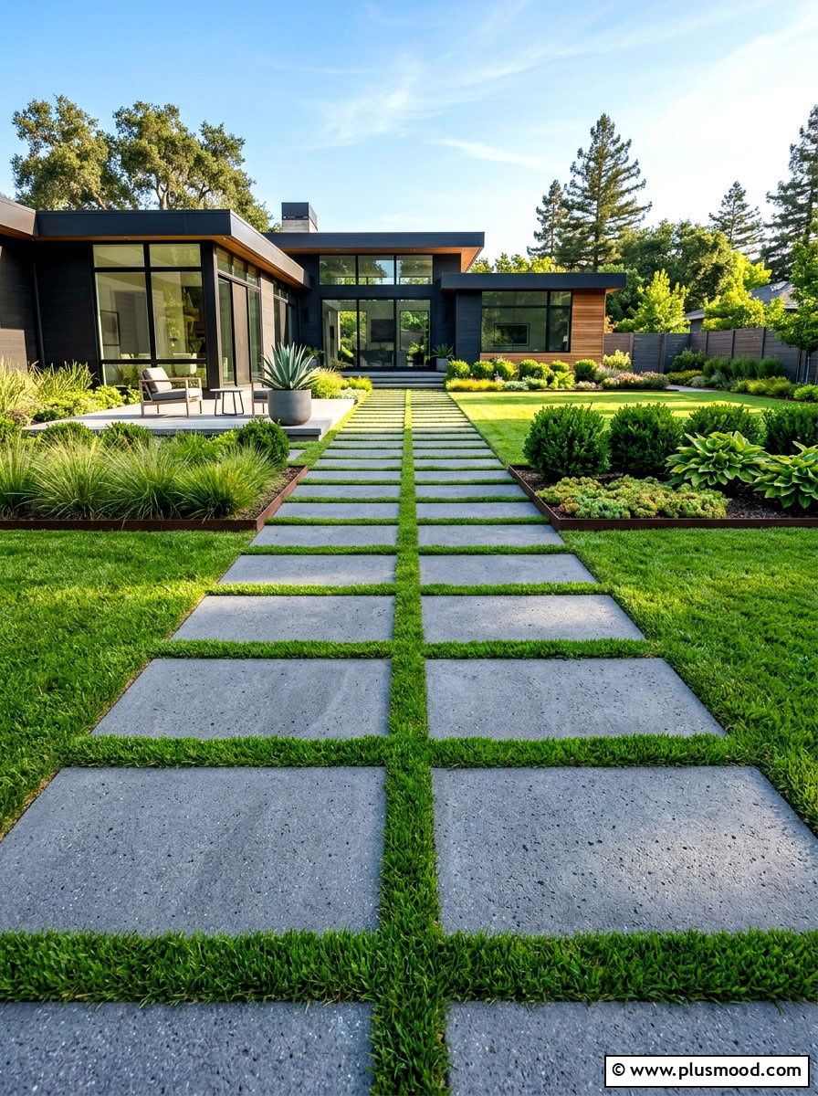 Modern Concrete Paver Walkway - 25 summer walkway landscaping ideas