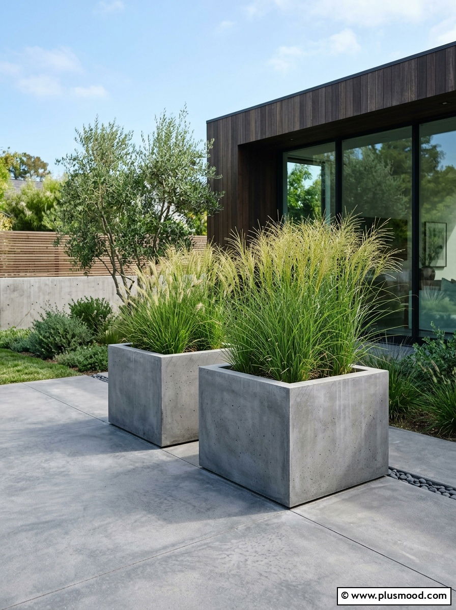 Modern Concrete Planter - 25 small backyard ideas with potted plants