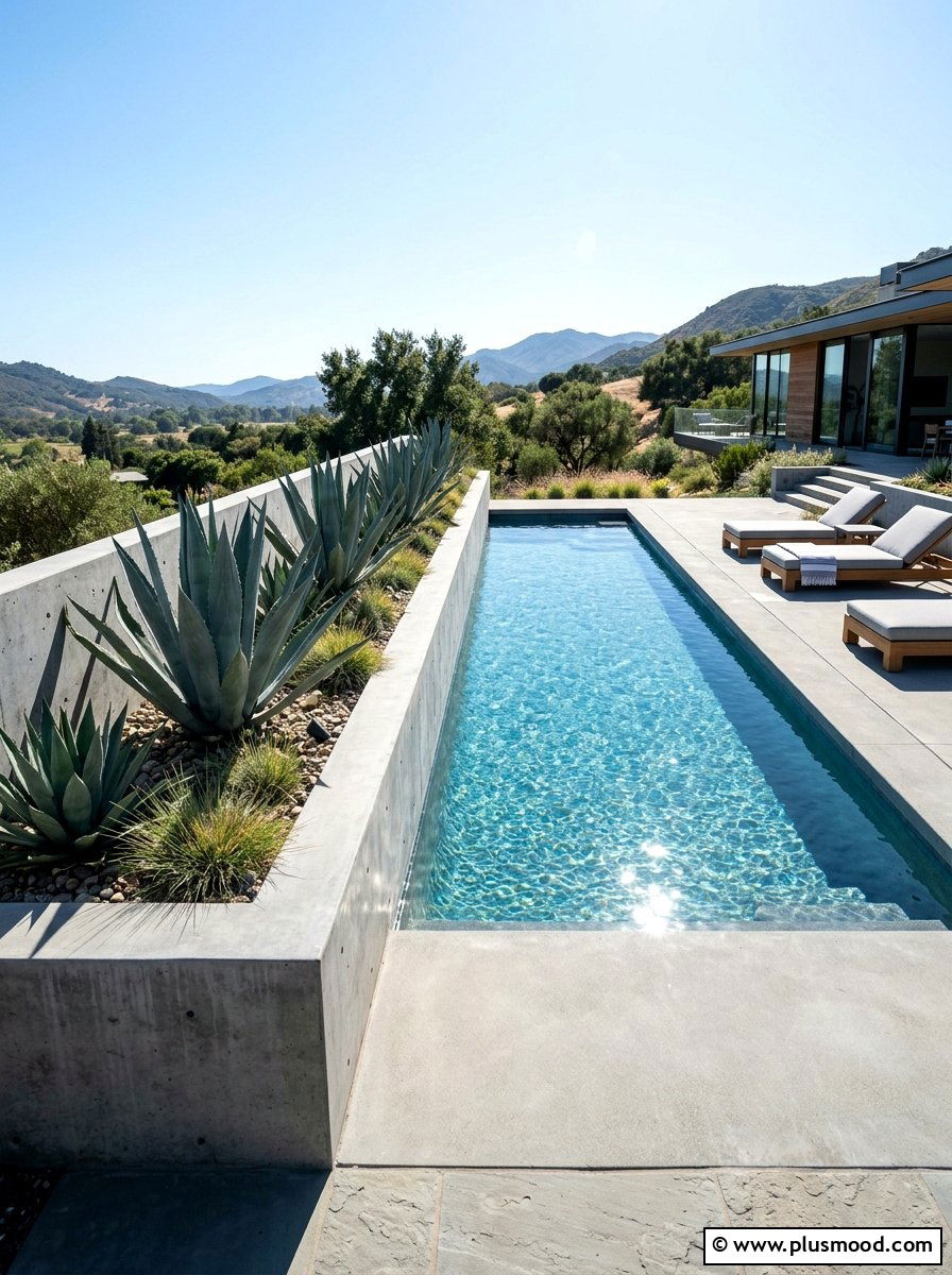 Modern Concrete Pool Planter - 25 pool landscaping ideas with raised planters