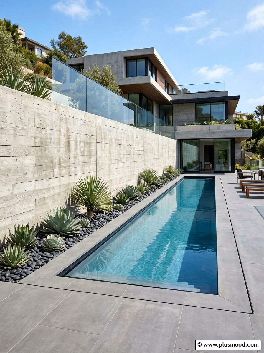 Modern Concrete Pool Retaining Wall - 25 pool landscaping ideas with retaining wall