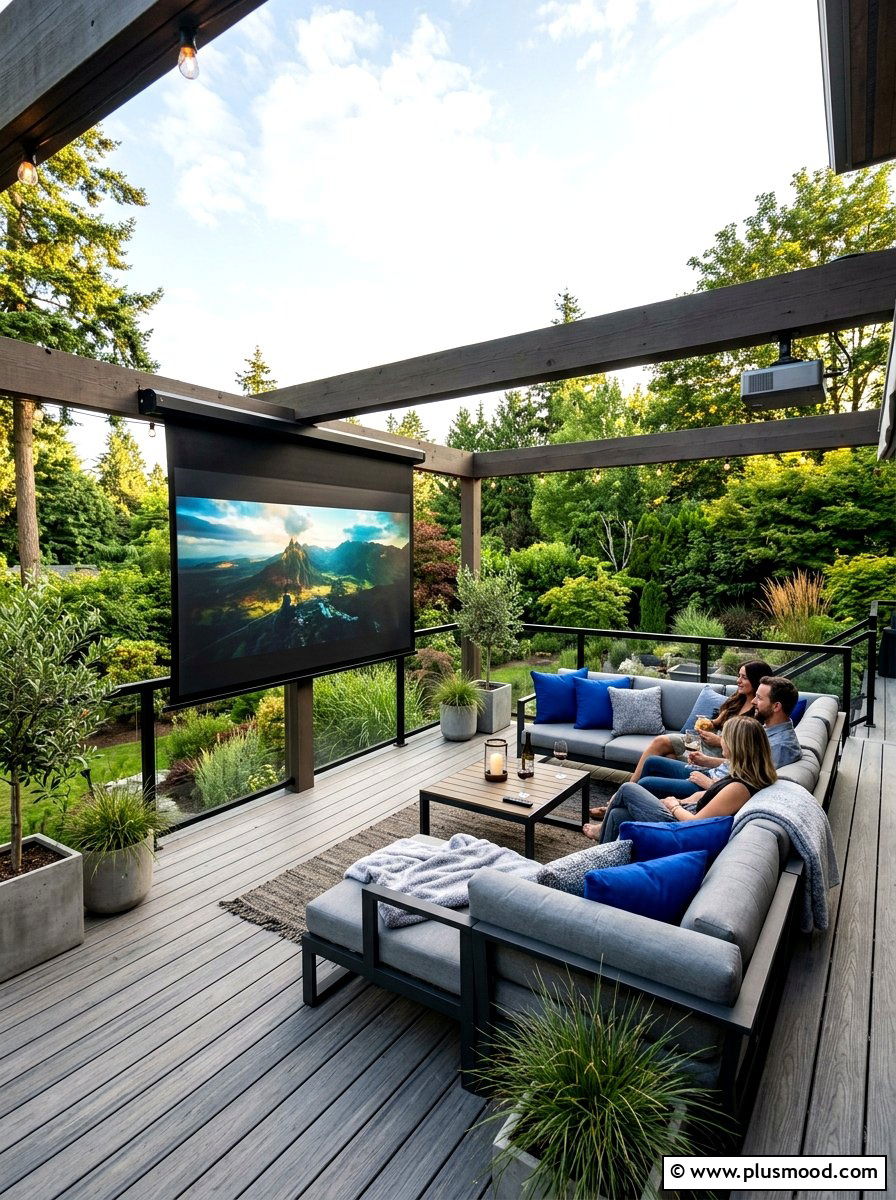 Modern Deck Movie Area - 25 small backyard ideas with movie screen