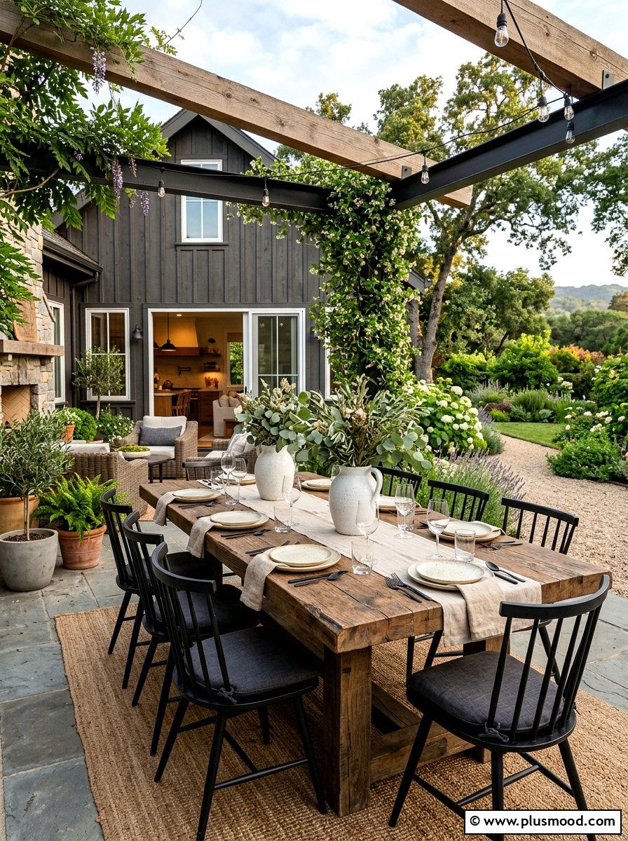 Modern Farmhouse Alfresco Dining - 25 summer elegant outdoor dinner ideas