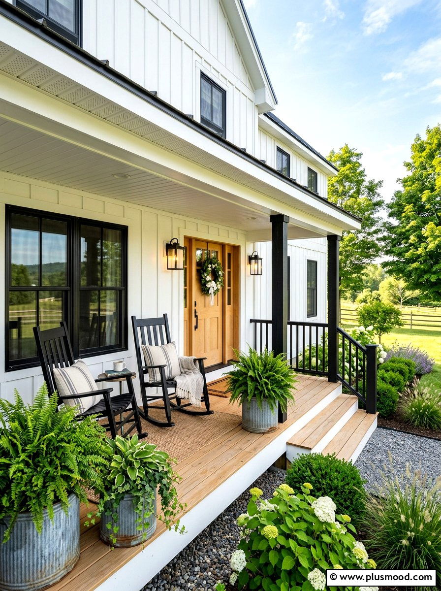 Modern Farmhouse Front Porch - 25 summer front yard refresh ideas