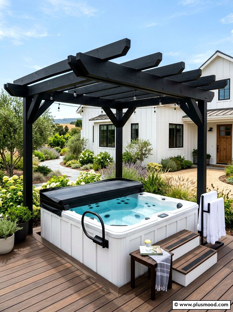 Modern Farmhouse Hot Tub - 25 summer hot tub patio ideas