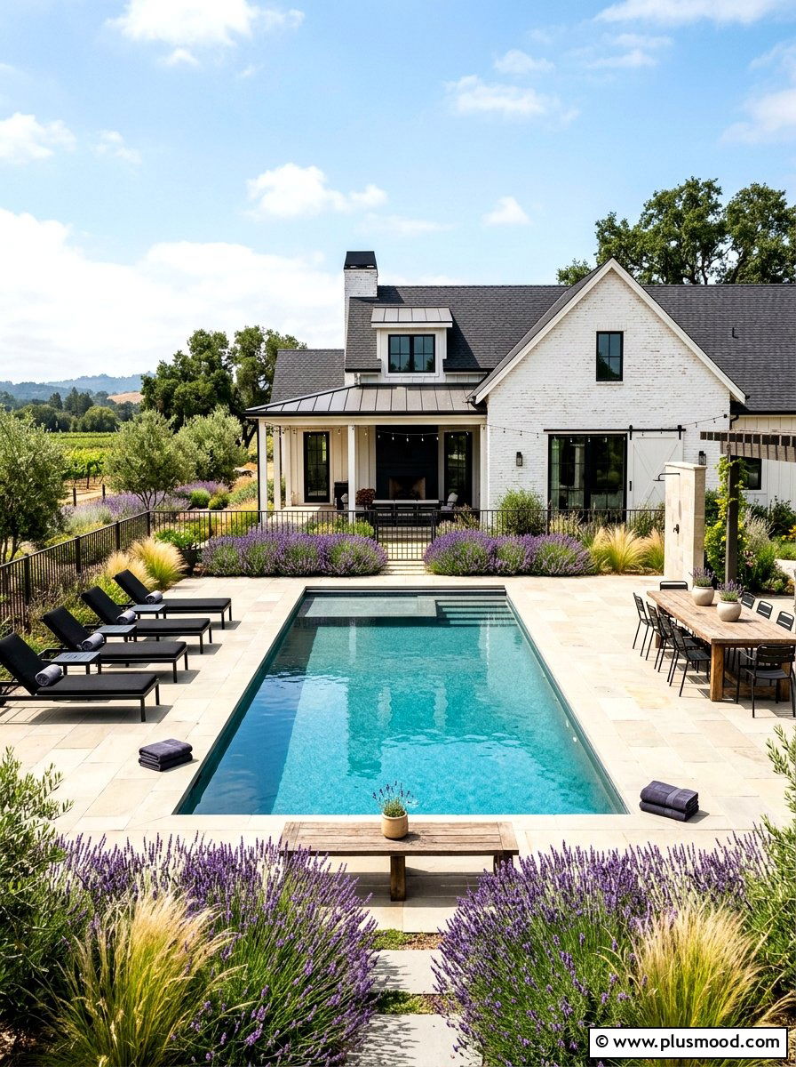 Modern Farmhouse Pool - 25 summer pool lounge area ideas