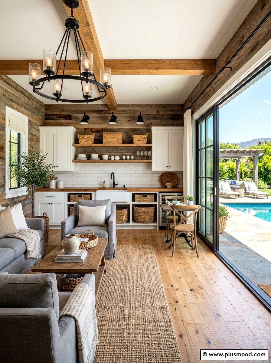 Modern Farmhouse Pool Side Guest House - 25 summer pool house decor ideas