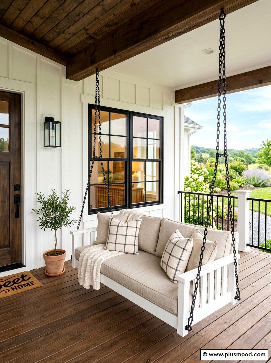 Modern Farmhouse Porch Swing - 25 summer front porch swing ideas