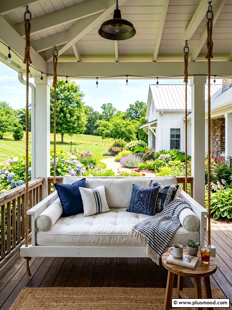 Modern Farmhouse Porch Swing - 25 summer backyard farmhouse ideas