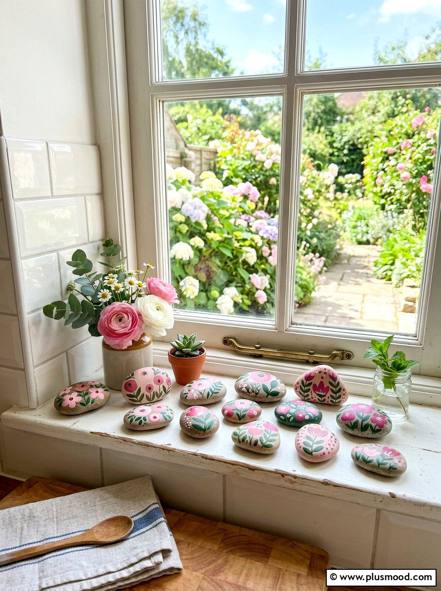 Modern Floral Abstract Rocks - 25 painted rock ideas with abstract designs