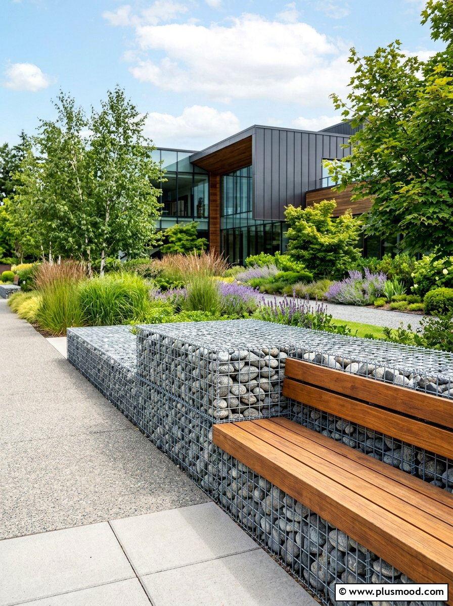 Modern Gabion Wall - 25 summer rock landscaping ideas