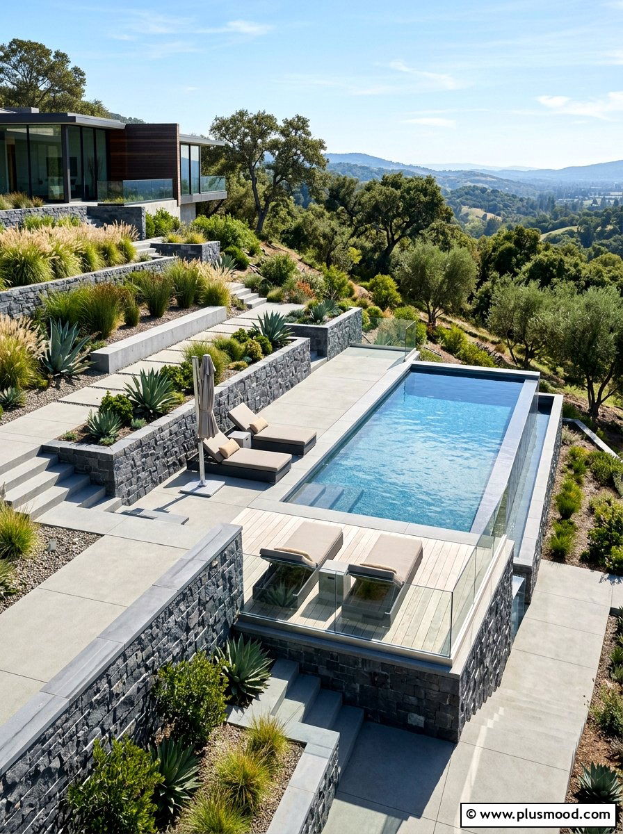 Modern Geometric Levels - 25 pool landscaping ideas for sloped yards