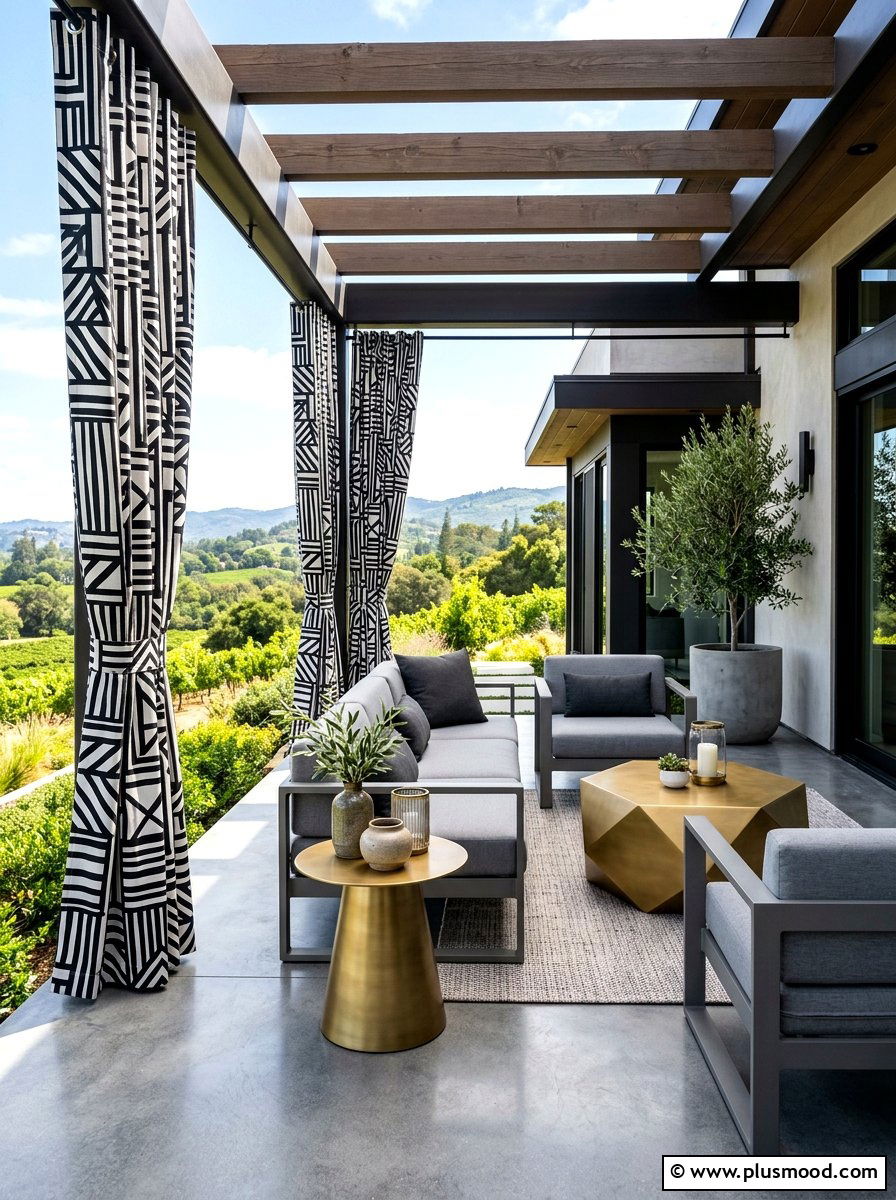 Modern Geometric Outdoor Drapes - 25 summer patio ideas with outdoor curtains