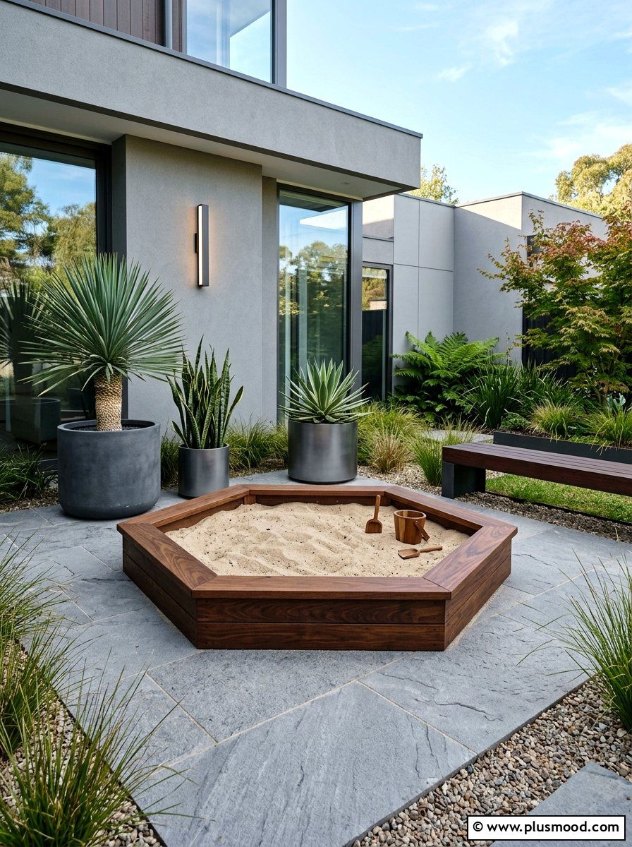 Modern Geometric Sandbox - 25 small backyard ideas with sandbox