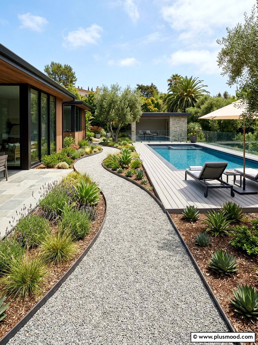 Modern Gravel Path - 25 pool landscaping ideas with rocks