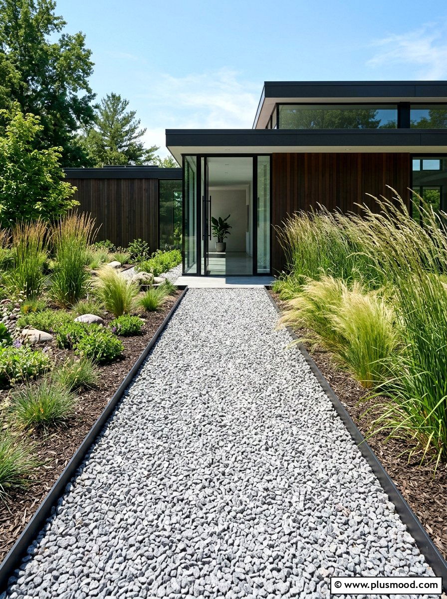 Modern Gravel Walkway - 25 summer tidy front yard ideas