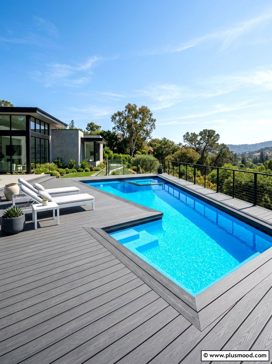 Modern Grey Composite Pool Deck - 25 summer deck around pool ideas