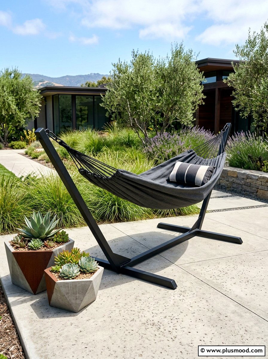 Modern Hammock With Metal Stand - 25 small backyard ideas with hammock