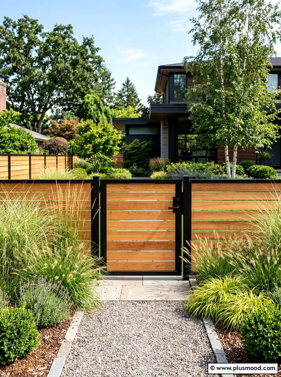 Modern Horizontal Slat Wood Gate - 25 outdoor garden decor ideas with wooden gate