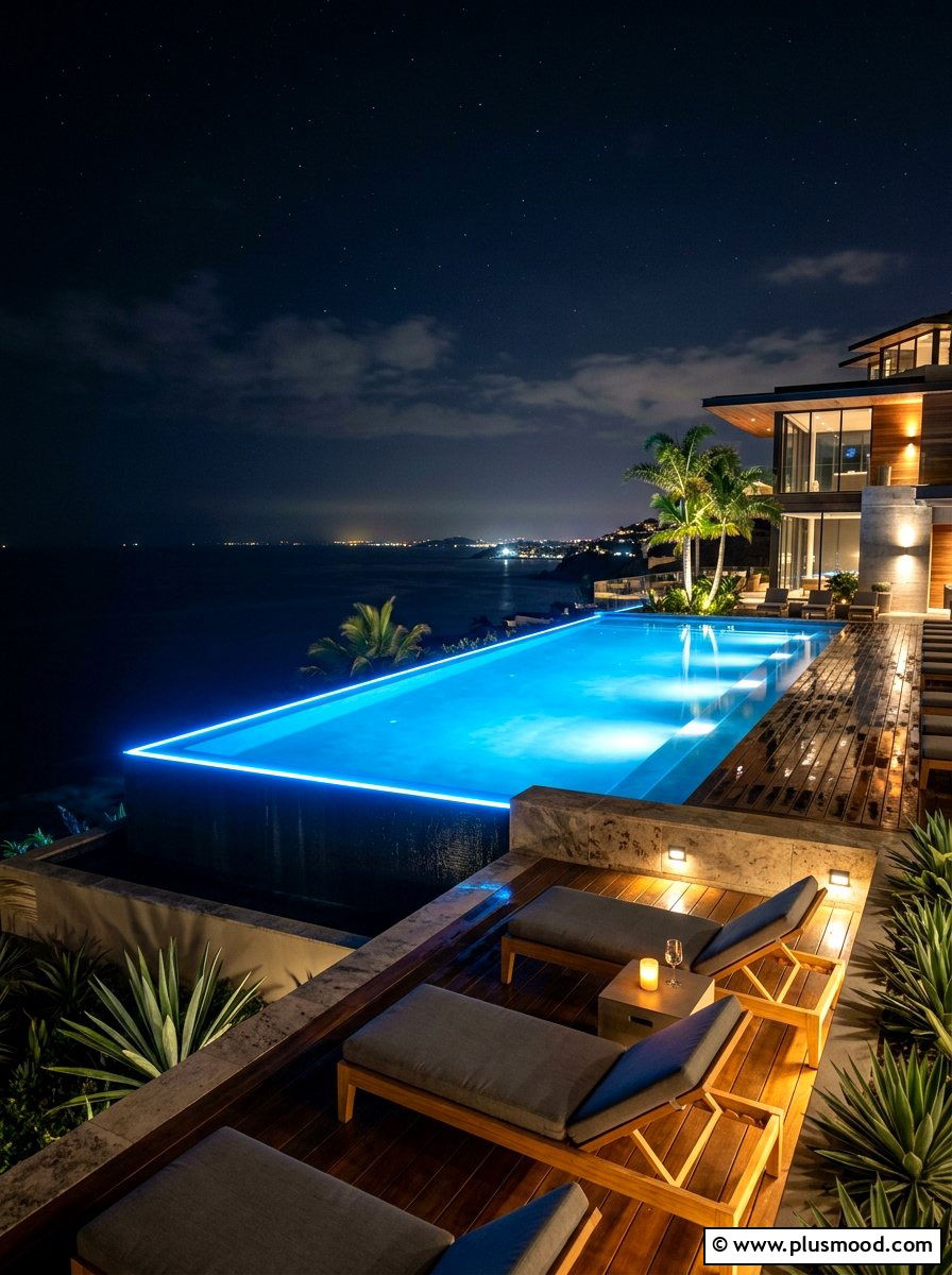 Modern Infinity Pool With Rim Lighting - 25 pool landscaping ideas with night lighting
