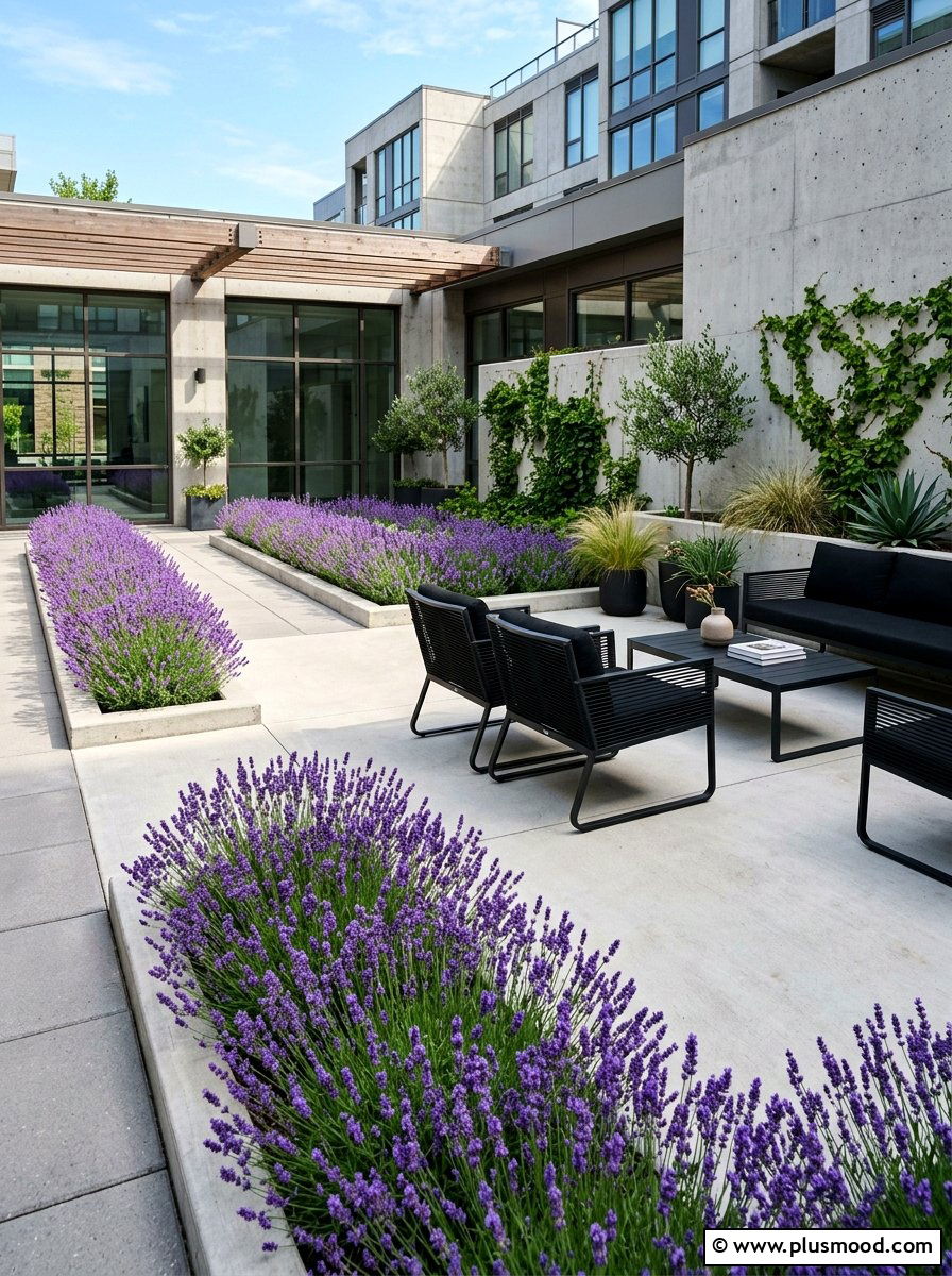 Modern Lavender Courtyard - 25 summer lavender garden ideas