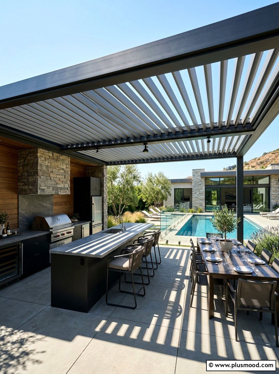 Modern Louvered Pergola - 25 summer patio pergola ideas