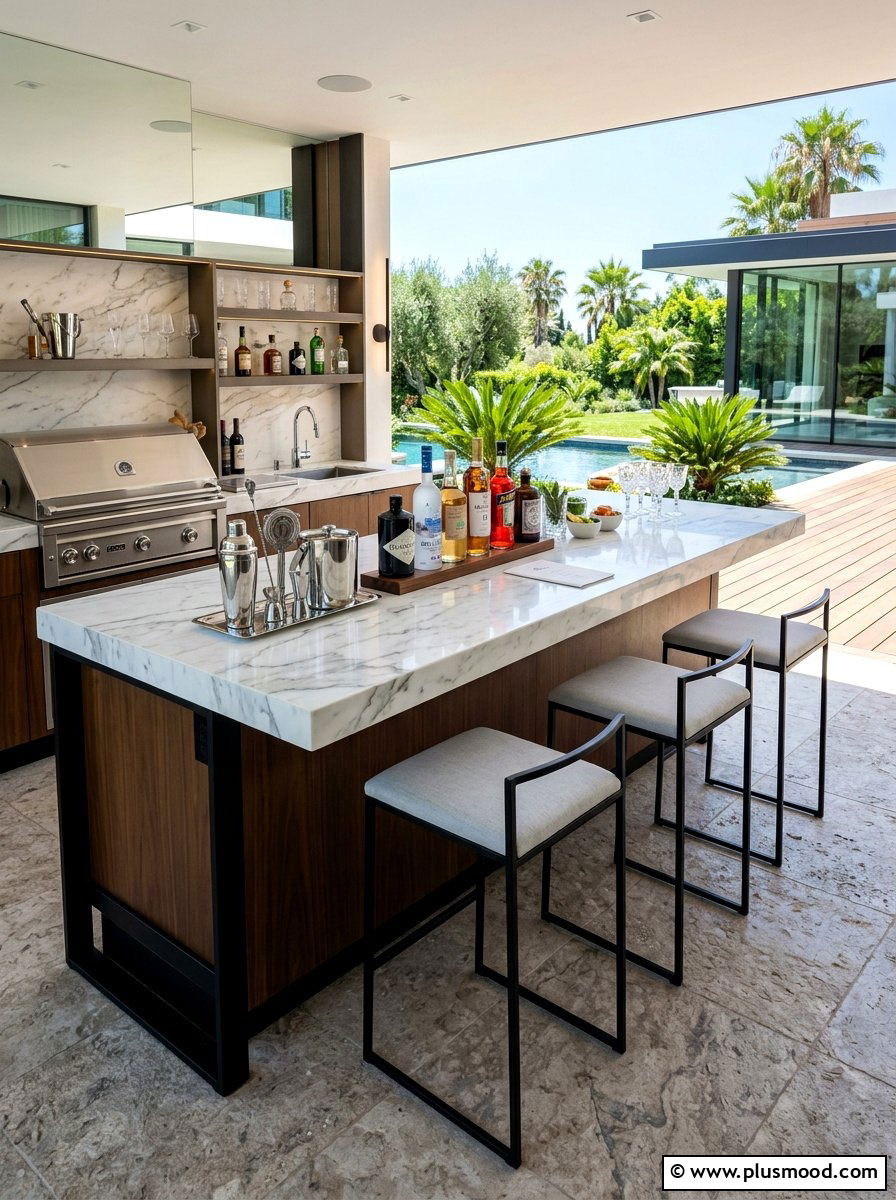 Modern Marble Top Bar - 25 summer drink station ideas for summer