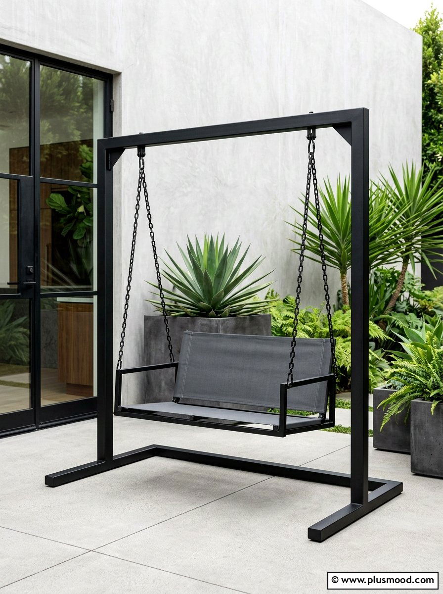 Modern Metal Frame Swing - 25 summer backyard swing ideas