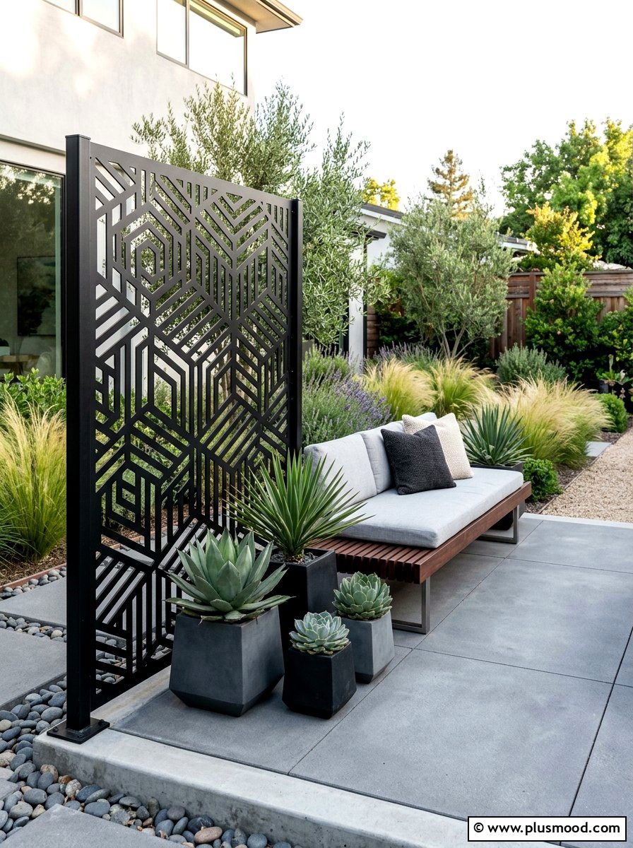 Modern Metal Privacy Panel - 25 small backyard ideas for privacy